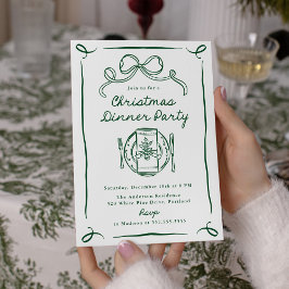 Convite Whimsical Green Bow Christmas Dinner Party