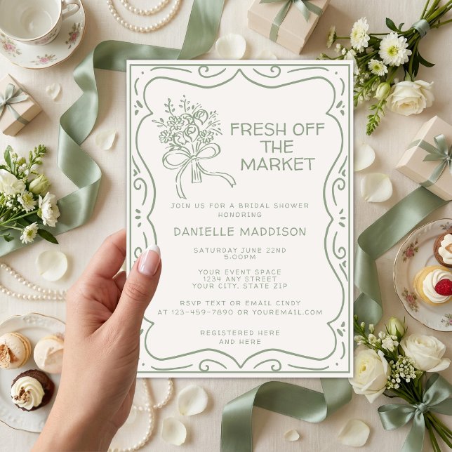 Convite Whimsical Green Fresh Off The Market Bridal Shower (Criador carregado)