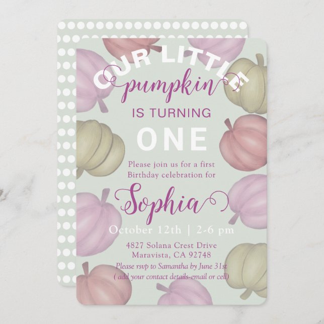 Convite Whimsical Green Pumpkins & Photo Birthday (Frente/Verso)