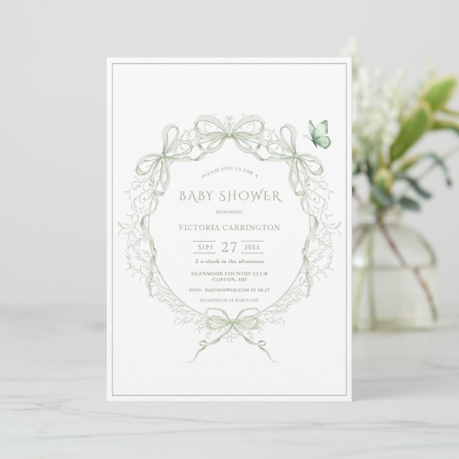 Convite Whimsical Greenery Vintage Baby Shower (Em pé/Frente)