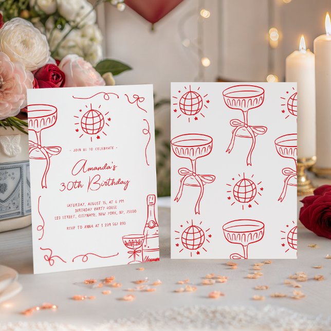 Convite Whimsical Hand Drawn 30th Birthday Party (Criador carregado)