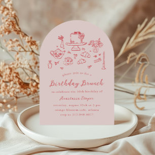 Convite Whimsical Hand Drawn Birthday Brunch Tea Party