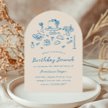 Convite Whimsical Hand Drawn Birthday Brunch Tea Party<br><div class="desc">Este encantador convite para o brunch do aniversário do creme e do azul baseia-se na popular tendência desenhada à mão, que apresenta comidas e bebidas ao estilo francês ou italiano num estilo caprichoso, rabisco, rabisco. Esta design é ideal para uma festa de brunch ou chá de aniversário. Apresenta ilustrações desenhadas...</div>