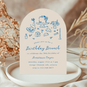 Convite Whimsical Hand Drawn Birthday Brunch Tea Party