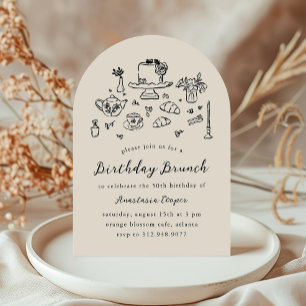Convite Whimsical Hand Drawn Birthday Brunch Tea Party