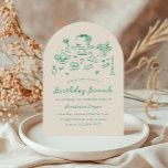 Convite Whimsical Hand Drawn Birthday Brunch Tea Party<br><div class="desc">Este encantador convite de brunch de aniversário verde baseia-se na popular tendência desenhada à mão, que apresenta comidas e bebidas ao estilo francês ou italiano num estilo caprichoso, rabisco, rabisco. Esta design é ideal para uma festa de brunch ou chá de aniversário. Apresenta ilustrações desenhadas à mão de um vaso...</div>
