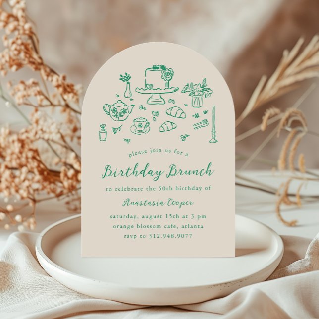 Convite Whimsical Hand Drawn Birthday Brunch Tea Party (Criador carregado)