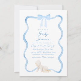 Convite Whimsical Hand Drawn Blue Bow Boy Baby Shower