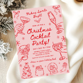 Convite Whimsical Hand Drawn Christmas Cocktail Party