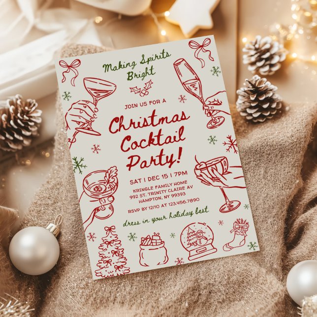 Convite Whimsical Hand Drawn Christmas Cocktail Party (Criador carregado)