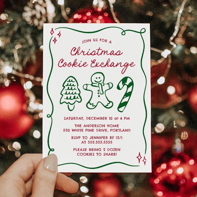 Convite Whimsical Hand-Drawn Christmas Cookie Exchange (Criador carregado)
