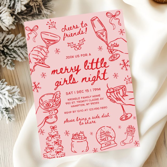 Convite Whimsical Hand Drawn Christmas Girls Night (Criador carregado)