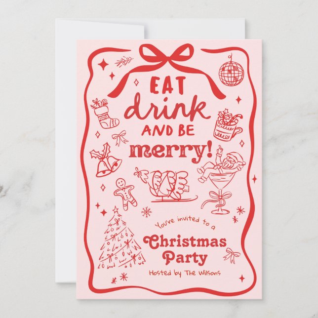 Convite Whimsical Hand Drawn Christmas Party (Frente)