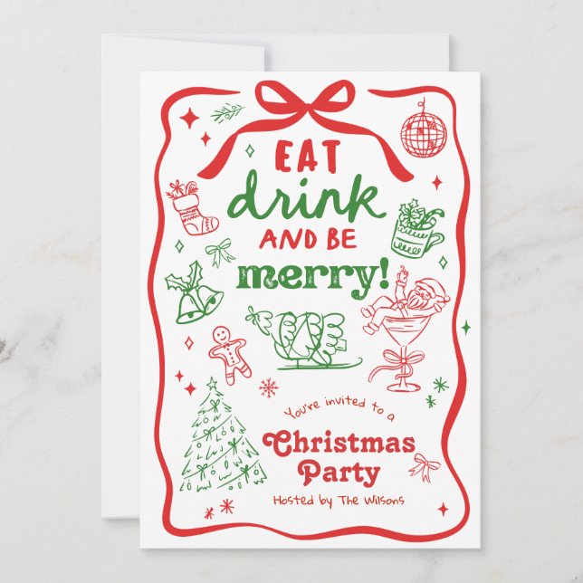 Convite Whimsical Hand Drawn Christmas Party (Frente)