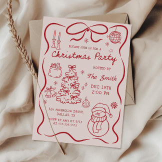 Convite Whimsical Hand Drawn Christmas Party Invitation