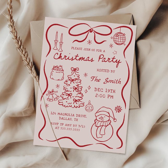 Convite Whimsical Hand Drawn Christmas Party Invitation (Criador carregado)