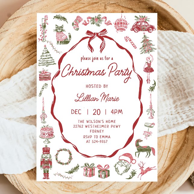 Convite Whimsical Hand Drawn Christmas Party Invitation (Criador carregado)