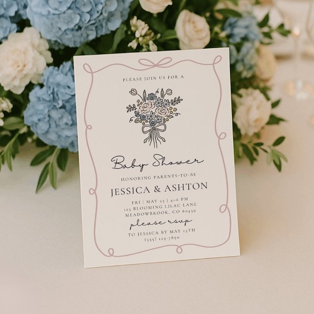 Convite Whimsical hand-drawn flowers and frame baby shower (Criador carregado)