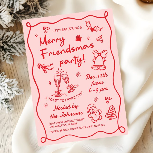 Convite Whimsical Hand Drawn Friendsmas Christmas Party (Criador carregado)