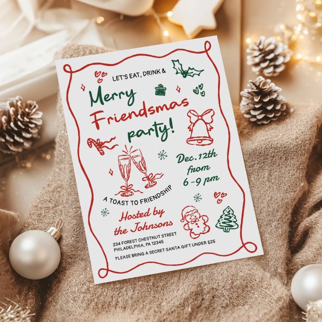 Convite Whimsical Hand Drawn Friendsmas Christmas Party (Criador carregado)