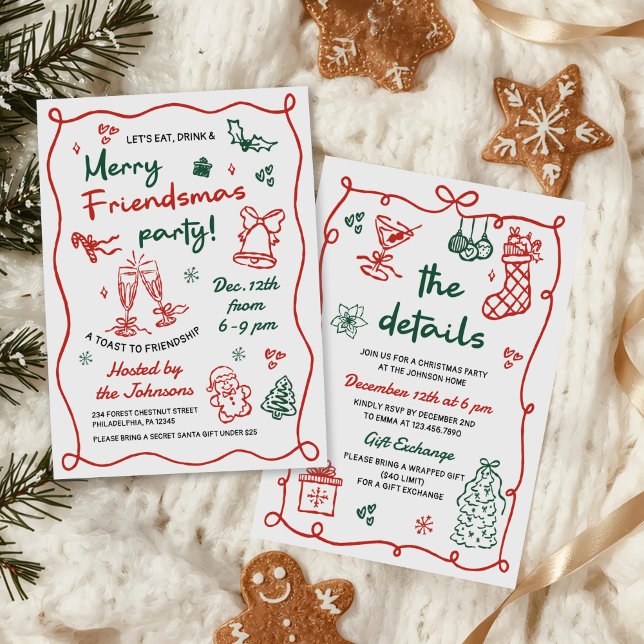 Convite Whimsical Hand Drawn Friendsmas Christmas Party (Criador carregado)