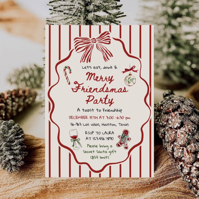 Convite Whimsical Hand Drawn Friendsmas Christmas Party (Criador carregado)
