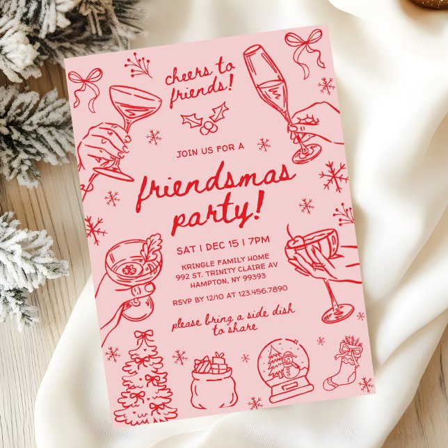 Convite Whimsical Hand Drawn Friendsmas Christmas Party (Criador carregado)