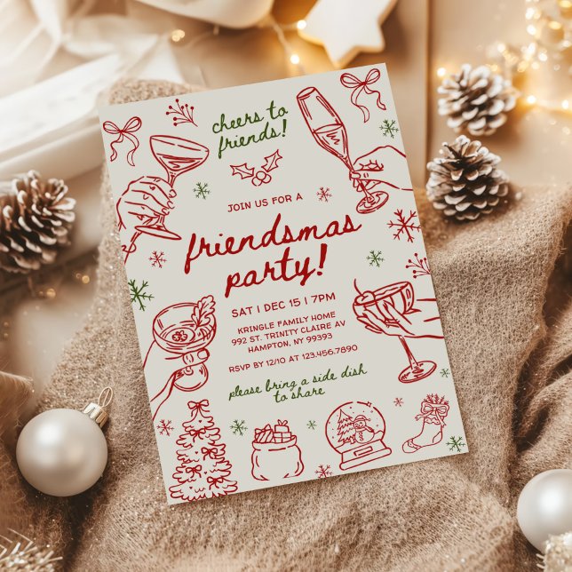 Convite Whimsical Hand Drawn Friendsmas Christmas Party (Criador carregado)