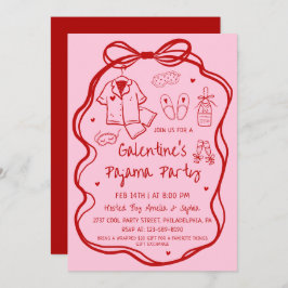 Convite Whimsical Hand Drawn Galentine's Pajama Party 