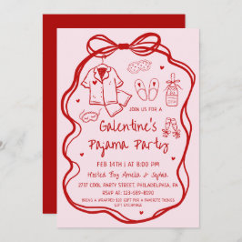 Convite Whimsical Hand Drawn Galentine's Pajama Party 