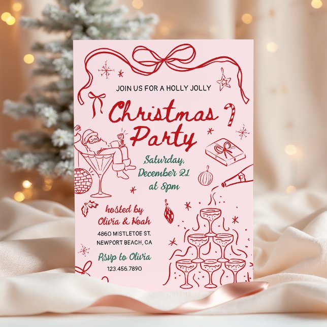 Convite Whimsical Hand Drawn Holly Jolly Christmas Party (Criador carregado)
