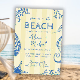 Convite Whimsical hand drawn nautical coastal wedding 