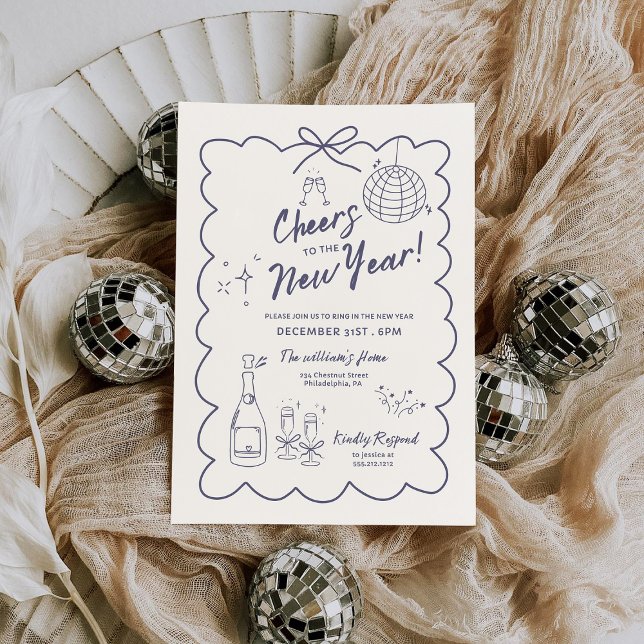 Convite Whimsical Hand Drawn New Year Party Invitation (Criador carregado)