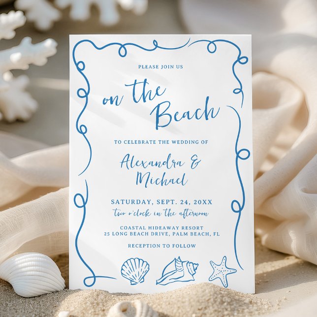 Convite Whimsical Hand Drawn On the Beach Wedding (Criador carregado)