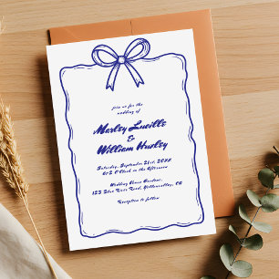 Convite Whimsical Hand Drawn Quirky Blue Wedky