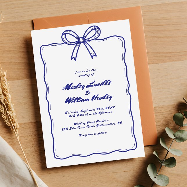 Convite Whimsical Hand Drawn Quirky Blue Wedky (Criador carregado)