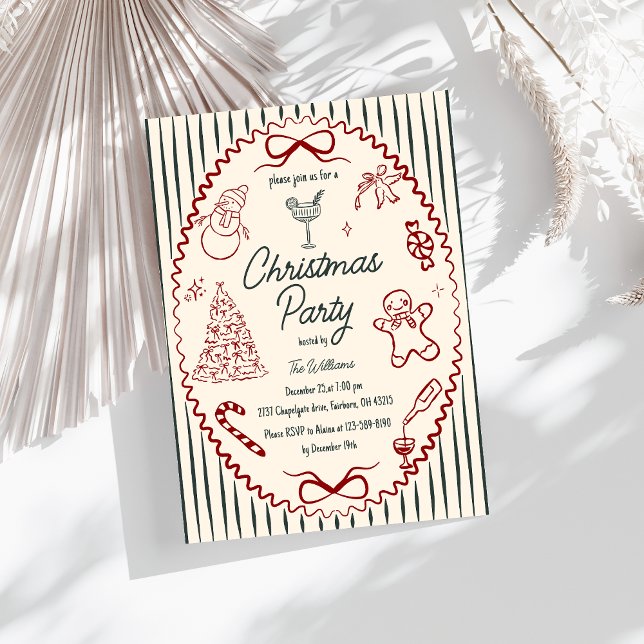 Convite Whimsical Hand Drawn Quirky Christmas Party Invita (Criador carregado)