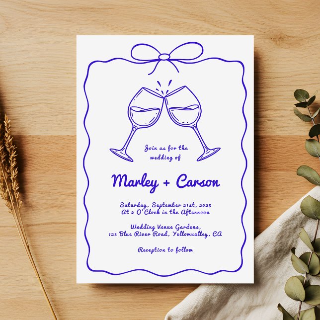 Convite Whimsical Hand Drawn Quirky Royal Blue Wedding (Criador carregado)