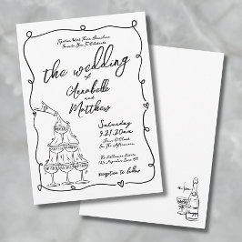 Convite Whimsical Hand Drawn Quirky Wedding