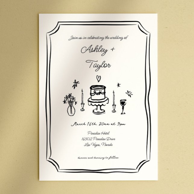 Convite Whimsical Hand Drawn Quirky Wedding (Criador carregado)