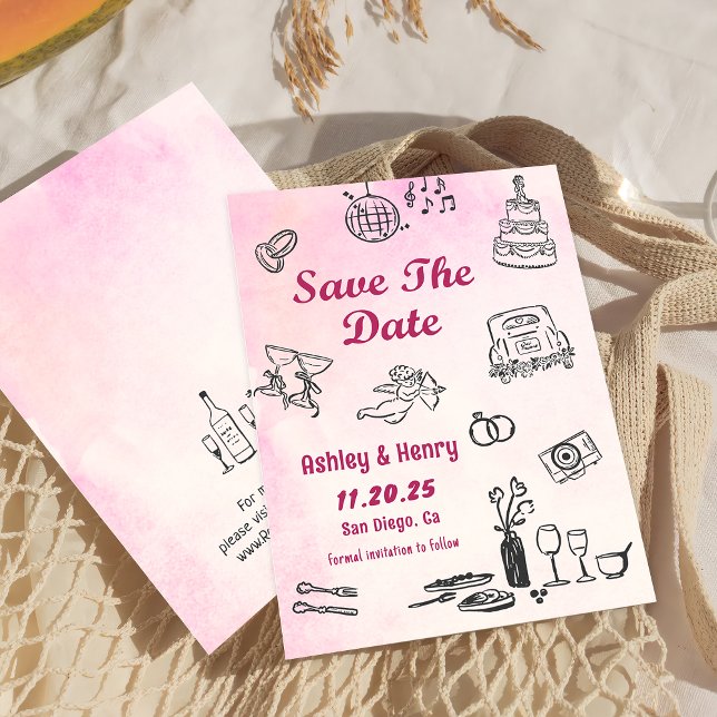 Convite Whimsical Hand Drawn Quirky Wedky Salvar A Data (Criador carregado)