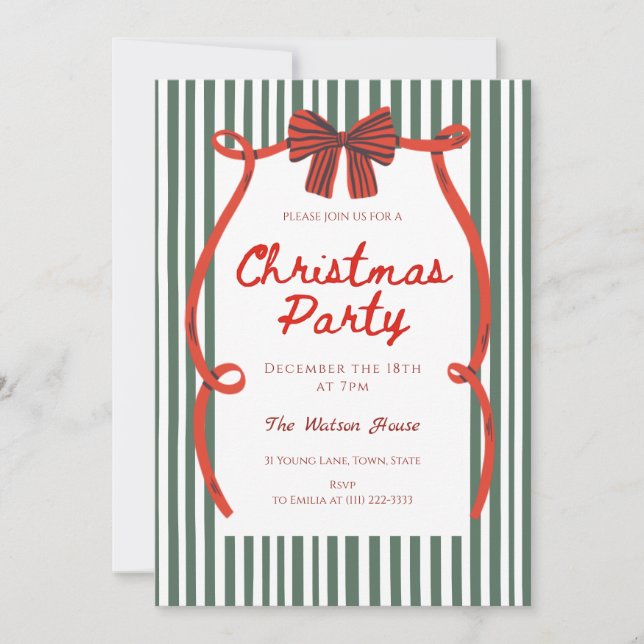 Convite Whimsical Hand Drawn Red coquette Christmas Party (Frente)