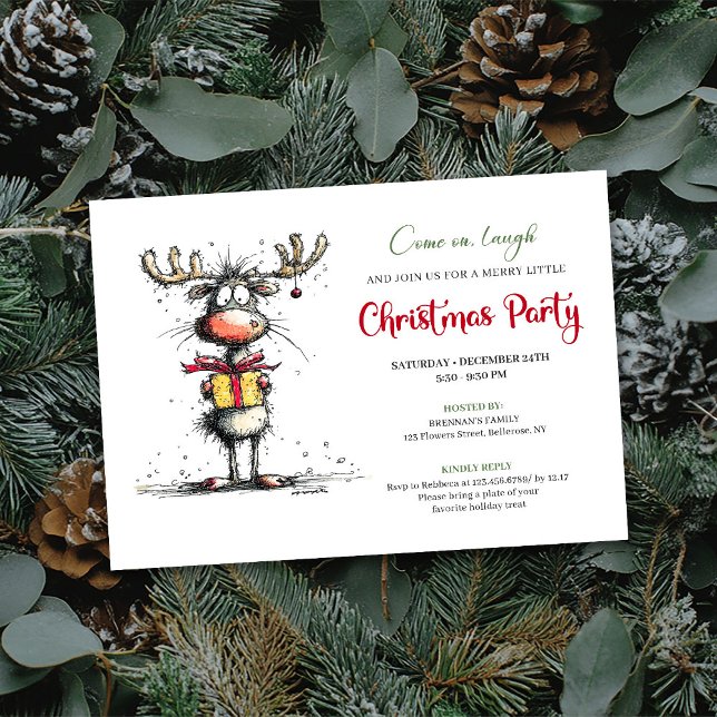 Convite Whimsical hand drawn reindeer party invitation (Whimsical hand drawn reindeer party invitation

)