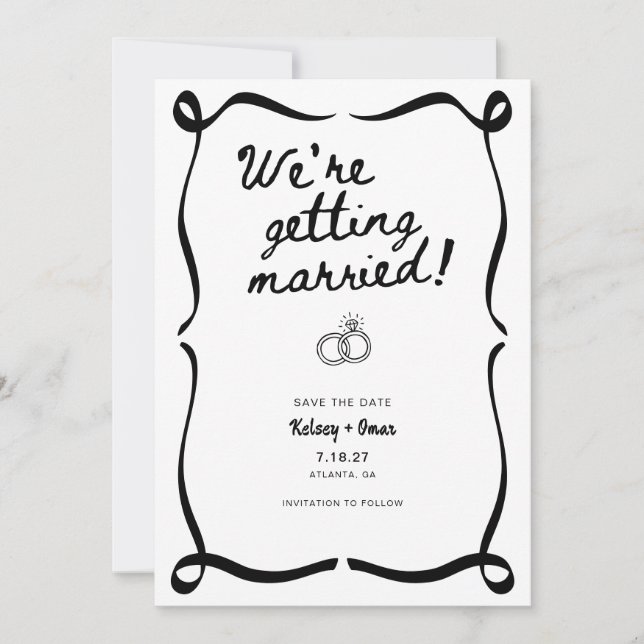 Convite Whimsical Hand Drawn We're Getting Married  (Frente)