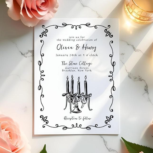 Convite Whimsical Hand - Letra Arco Candelabra Casamento (Criador carregado)