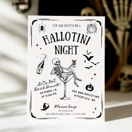 Convite Whimsical Handwritten Skeleton Martini Halloween 