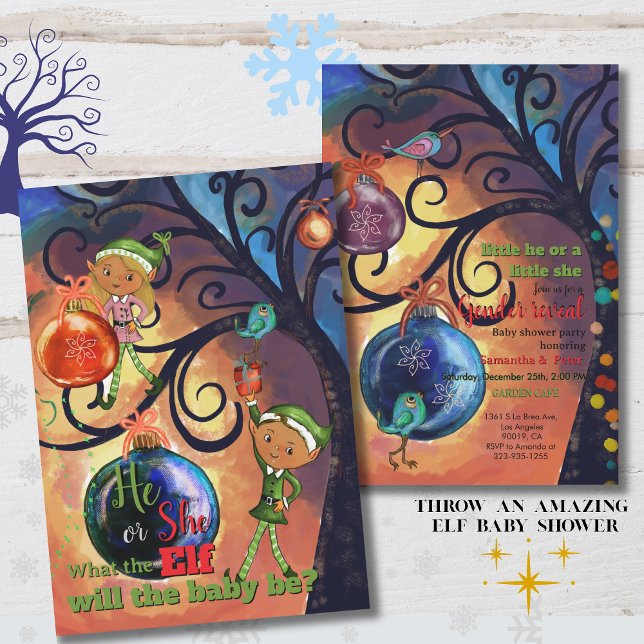 Convite Whimsical He or She Elf & Bird Gender Invitation (Whimsical He or She Elf & Bird Gender Invitation)