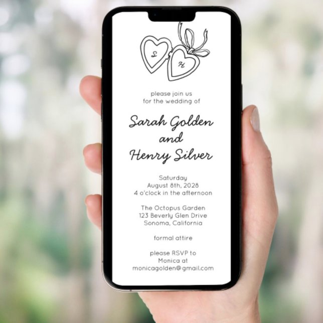 Convite Whimsical Heart Locket Doodle Sketch Digital Eite (Whimsical Heart Locket Doodle Sketch Digital evite Invitation
)