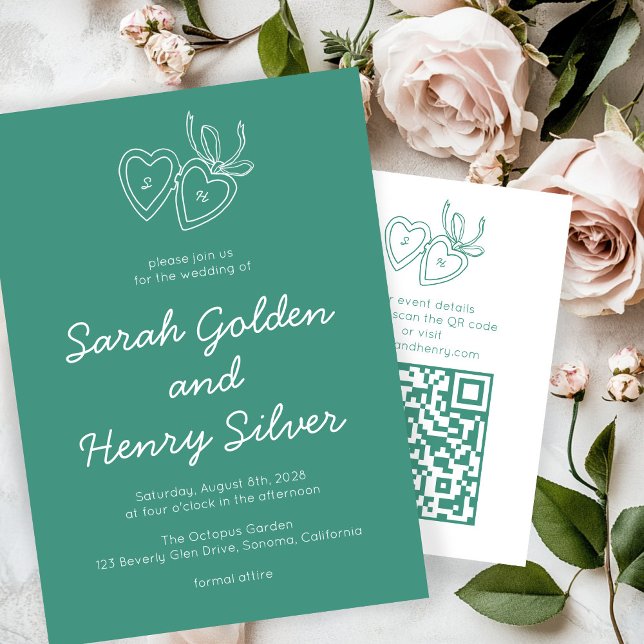 Convite Whimsical Heart Locket Doodle Sketch Modern CUSTOM (Whimsical Heart Locket Doodle Sketch Modern CUSTOM Hand-drawn Invitation
)