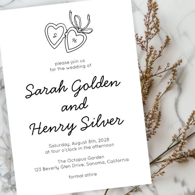 Convite Whimsical Heart Locket Doodle Sketch Modern CUSTOM (Whimsical Heart Locket Doodle Sketch Modern CUSTOM Invitation
)